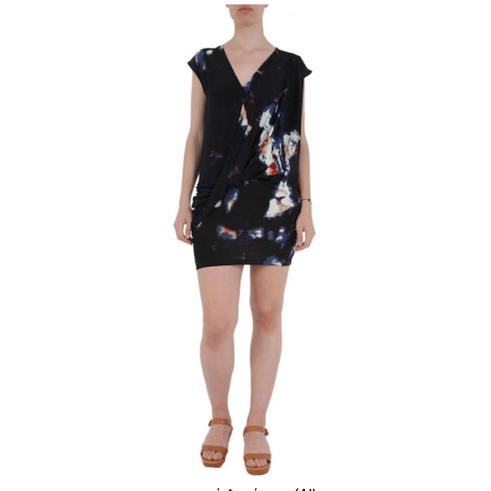 RELIGION We Live In Black Draped Dress Women's M V Neck Abstract Black